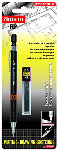 Aristo AR23556B Druckbleistift College FLP Set 2-teilig (Bleistift in der Strichstärke 0.50 mm, Härtegrad HB, inkl. 1 Dose mit 12 passenden Ersatzminen) schwarz von Aristo