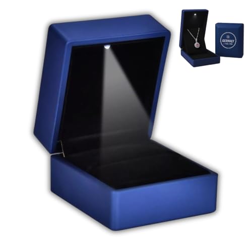 GERMALY® Schmuckbox mit LED-Beleuchtung – Luxuriöse Schmuckschatulle in Blau, samtgefüttert, für Halsketten, Ringe & Ohrringe – Elegante Geschenkbox für Verlobung, Hochzeit & Jubiläum von GERMALY