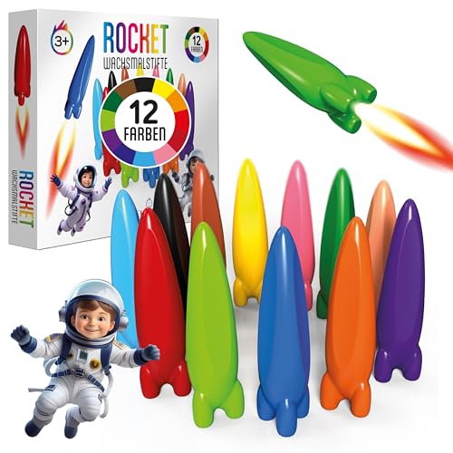 GERNEKIND® Wachsmalstifte ROCKET, 12 leuchtende Farben, ungiftig, stabil, wegrollsicher. Das Original! von GERNEKIND