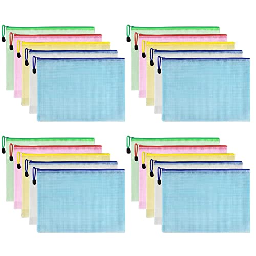 20Pcs Dokumententasche A5 Zipper Wallet Taschen Kunststoff Mesh Dokumentenmappen für Kosmetik Bürobedarf Zubehör Mischfarben,Zipper Taschen, A5 für Schulbürobedarf Kosmetik Reisezubehör (A5) von GERUI