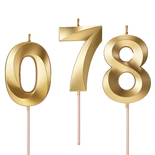 Gold digitale Geburtstagskerzen, Nummer 078, gebackene Kuchen Dekoration, Party Zubehör, Geeignet für spezielle Geburtstage von 70- und 80-Jahren，Kann allein oder in Kombination verwendet werden (078) von GERUI