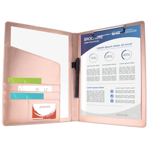 GES Klemmbrett aus Leder, für Lebenslauf, Aufbewahrung, Klemmbrett, A4, Ordner für Business, Schule, Büro, Konferenz, Roségold von GES