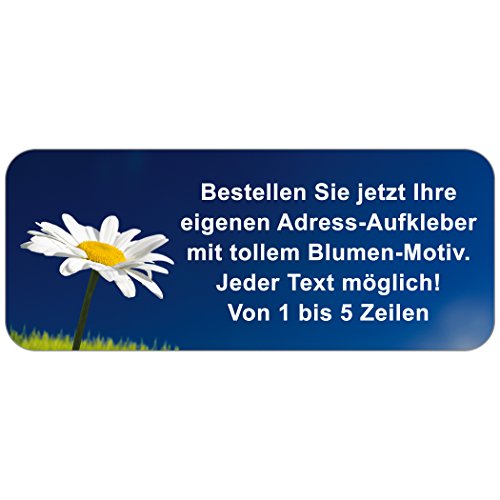 Adress-Etiketten - Adress-Aufkleber"Blume" mit Ihrem Wunschtext, 160 Stück, ca. 56 x 23 mm, für 1 bis 5 Zeilen Text von GESCHENKE-MIT-NAMENde