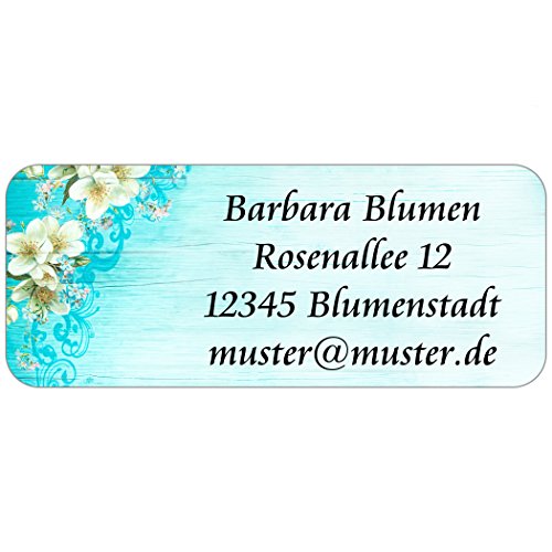 Adress-Etiketten - Adress-Aufkleber"Flower" mit Ihrem Wunschtext, 160 Stück, ca. 56 x 23 mm, für 1 bis 5 Zeilen Text von GESCHENKE-MIT-NAMENde