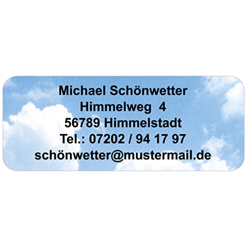 Adress-Etiketten - Adress-Aufkleber"Himmel" mit Ihrem Wunschtext, 160 Stück, ca. 56 x 23 mm, für 1 bis 5 Zeilen Text von GESCHENKE-MIT-NAMENde