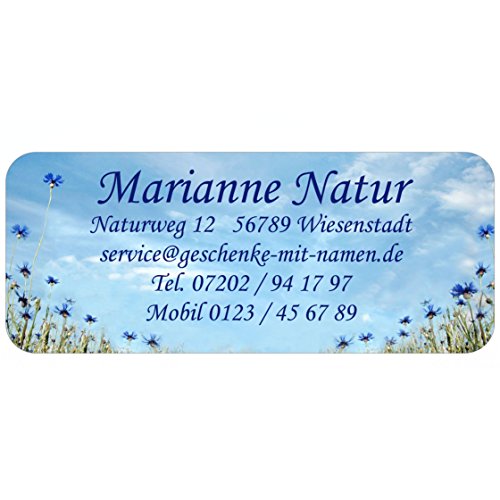 GESCHENKE-MIT-NAMENde Adress-Etiketten - Adress-Aufkleber 'Kornblumen' mit Ihrem Wunschtext, 160 Stück, ca. 56 x 23 mm, für 1 bis 5 Zeilen Text GESCHENKE-MIT-NAMENde Adress-Etiketten - Adress-Aufkleber 'Kornblumen' mit Ihrem Wunschtext, 160 Stück, ca. 56 x 23 mm, für 1 bis 5 Zeilen Text von GESCHENKE-MIT-NAMENde