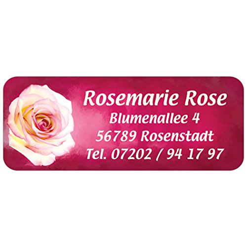 Adress-Etiketten - Adress-Aufkleber"Rosa Rose" mit Ihrem Wunschtext, 160 Stück, ca. 56 x 23 mm, für 1 bis 5 Zeilen Text von GESCHENKE-MIT-NAMENde