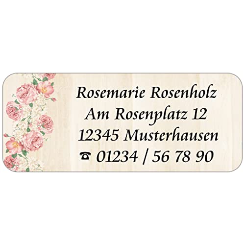 Adress-Etiketten - Adress-Aufkleber"Rosenholz" mit Ihrem Wunschtext, 160 Stück, ca. 56 x 23 mm, für 1 bis 5 Zeilen Text von GESCHENKE-MIT-NAMENde