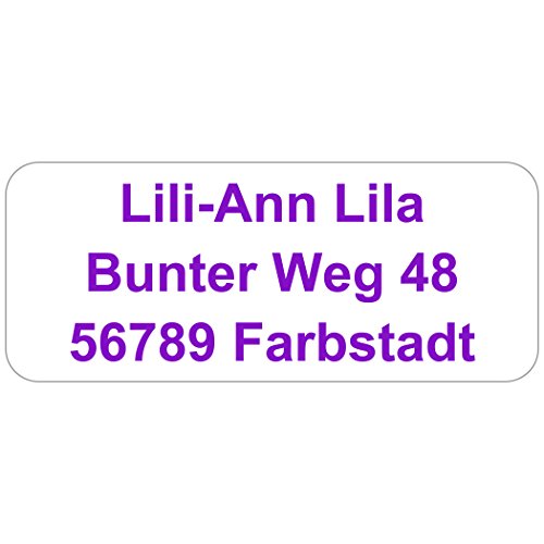 EXPRESS-ETIKETTEN lila Schrift | super schnelle Adress-Etiketten mit Ihrem Wunschtext, 160 Stück, ca. 56 x 23 mm EXPRESS-ETIKETTEN lila Schrift | super schnelle Adress-Etiketten mit Ihrem Wunschtext, 160 Stück, ca. 56 x 23 mm von GESCHENKE-MIT-NAMENde