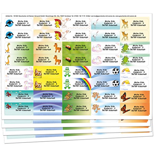 Kids-Sticker mit Ihrem WUNSCHTEXT, 160 Stück, ca. 56 x 23 mm, für bis zu 5 Zeilen Text, mit 20 schönen KINDERMOTIVEN von GESCHENKE-MIT-NAMENde