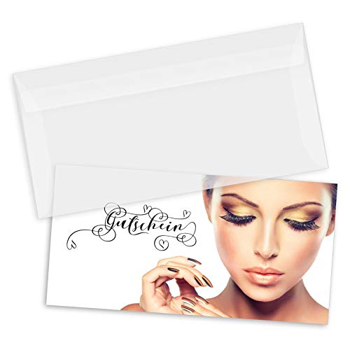 100 hochwertige Gutscheinkarten + 100 Kuverts DIN-Lang. Gutscheine für Kosmetik Nagelstudio Wimpernverlängerung. Vorderseite hochglänzend. KS9280 von GESCHENKGUTSCHEINcom by POS-HAUER