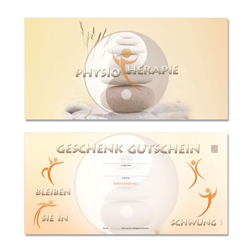 GESCHENKGUTSCHEINcom Geschenkgutscheine für DIN-Lang Kuverts (100 Stk.) für Physiotherapiepraxis. Glänzende Vorderseite. Gutschein-Formular. MA9221 von GESCHENKGUTSCHEINcom by POS-HAUER