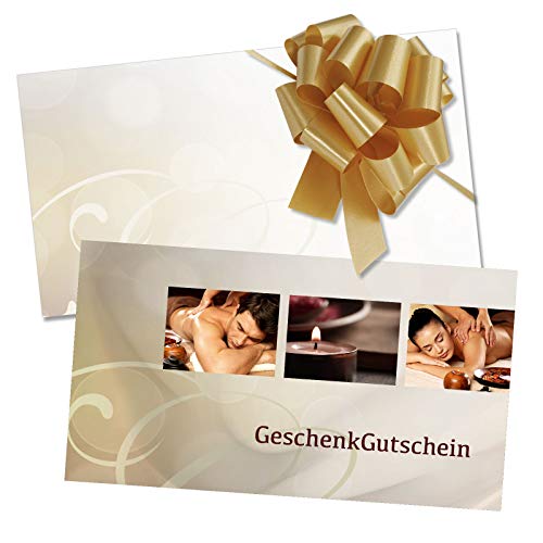 GESCHENKGUTSCHEINcom 50 Stk. Gutscheine mit Umschlag und Schleife für Massage Wellness Spa Kosmetik Naturheilkunde Physiotherapie. MA1247 von GESCHENKGUTSCHEINcom by POS-HAUER