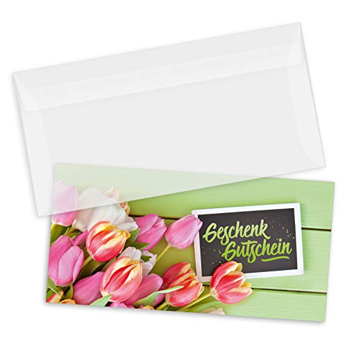 50 hochwertige Gutscheinkarten + 50 Kuverts DIN-Lang. Gutscheine für Blumen Blumenhandlung Blumengeschäft Floristik. Vorderseite hochglänzend. BL9243 von GESCHENKGUTSCHEINcom by POS-HAUER