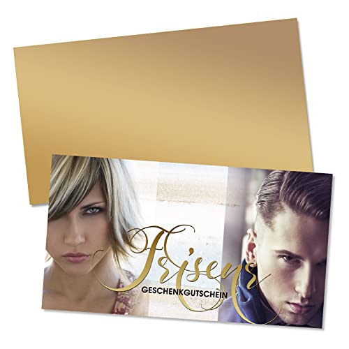 GESCHENKGUTSCHEINcom 50 Stk. Geschenkgutscheine mit Kuvert. Blanko-Gutscheine für Coiffeure Haarstudios Friseursalons. K1203 von GESCHENKGUTSCHEINcom by POS-HAUER