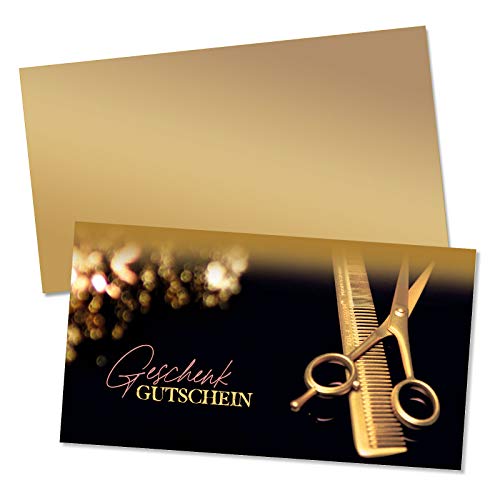 GESCHENKGUTSCHEINcom 100 Stk. Geschenkgutscheine mit Umschlag. Gutschein-Vordruck für Friseursalons. Blanko Gutscheinkarten für Unternehmen. K12009 von GESCHENKGUTSCHEINcom by POS-HAUER