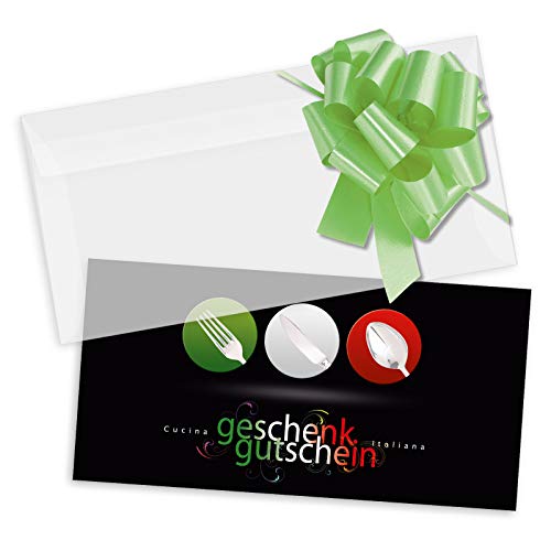 GESCHENKGUTSCHEINcom Gutscheine mit Umschlag und Schleife (jeweils 50 Stk.) für Italienisches Restaurant Pizzeria Gastronomie. G9235 von GESCHENKGUTSCHEINcom by POS-HAUER