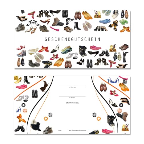 GESCHENKGUTSCHEINcom by POS-HAUER. 100 Gutscheine, blanko zum selbst Ausfüllen. Für Schuhgeschäfte Schuster. Glänzende Vorderseite. von GESCHENKGUTSCHEINcom by POS-HAUER
