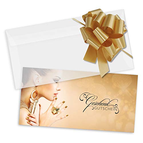 GESCHENKGUTSCHEINcom by POS-HAUER. Gutschein-Set. 50x Gutschein + Kuvert + Schleife. Für Kosmetikinstitute Naildesign Lash-Design, blanko zum selber Ausfüllen. von GESCHENKGUTSCHEINcom by POS-HAUER