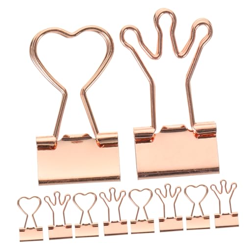 GETAJGHSD 10 Stück Teiliges Binder Clips aus Metall Farbige Stabile Aktenklammern in Roségold mit Herz Kronenmotiv Kleine Büroklammern für Papier Dokumente und Organisation im Bürogebrauch von GETAJGHSD