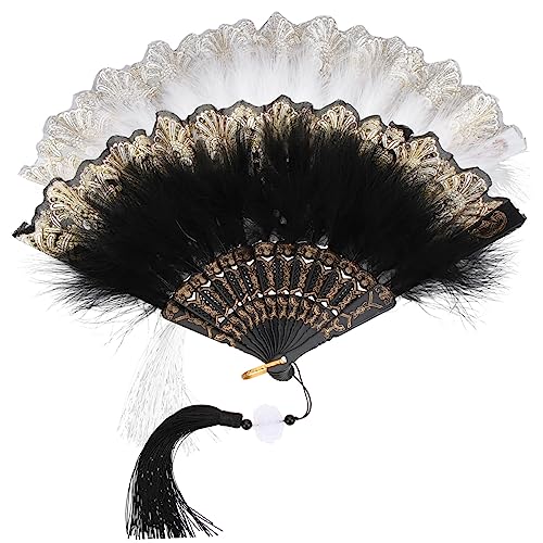 GETAJGHSD 2 Stück Faltbare Plume Handfächer für Damen Retro Stil für Hochzeiten Fotoshootings und Tanzaufführungen Handgefertigte Fächer Schwarz und Weiß GETAJGHSD 2 Stück Faltbare Plume Handfächer für Damen Retro Stil für Hochzeiten Fotoshootings und Tanzaufführungen Handgefertigte Fächer Schwarz und Weiß von GETAJGHSD
