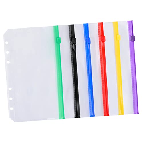 GETAJGHSD 6 Stück Bunte PVC Reißverschluss Taschen für Notizbuch Durchsichtige Dokumentenorganizer mit Löchern und Stabilem Verschluss zur Aufbewahrung von Unterlagen und Zubehör von GETAJGHSD