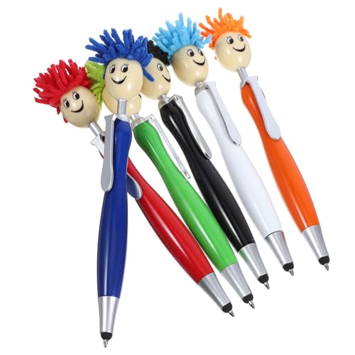 GETAJGHSD 6 Stück Moppkopf Kugelschreiber, Ergonomischer Stift, Druckkugelschreiber, Schreibwaren, Schreibzubehör, Stift Für Den Täglichen Gebrauch, Ergonomischer Druckstift, Tragbarer von GETAJGHSD