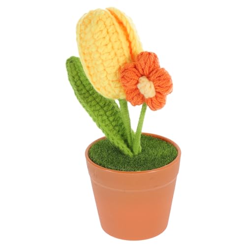 GETAJGHSD Garnornamente Häkelblumendekor Häkelblumen Desktop Ornament Desktop Blumendekor Home Simuliertes Bonsai Künstliches Blumenornament Gestrickte Blumen Bonsai von GETAJGHSD