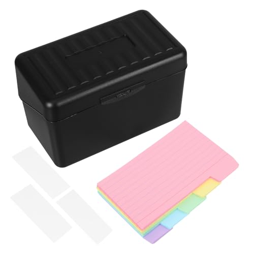 GETAJGHSD Indexkartenbox aus Robustem Kunststoff mit Deckel Sicherer Aufbewahrungskasten für Karteikarten Beschriftbare Registerkarten für Büro Schule und Zuhause Schwarz von GETAJGHSD