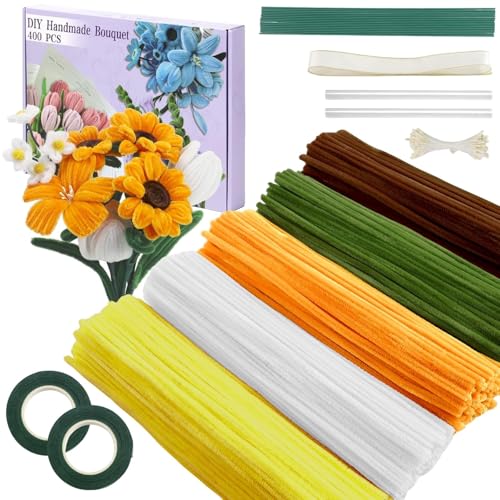 GETBSTOOP 420 Stück Rohrreiniger Bastelset, Großpackung mit Blumen-Rohrreinigern for DIY Blumenarrangements, Chenille-Drähte for kreative Bastelprojekte for Kinder und Erwachsene von GETBSTOOP