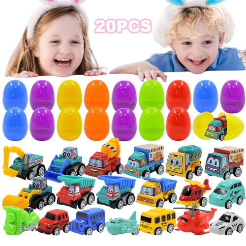 GETBSTOOP Holen Sie sich Baubesebehörer Ostereier mit Spielzeugautos, ziehen Sie Trucks for die Ostereiersuche zurück, Korb-Stuffers Ostereiersuche mit LKWs for Kleinkinderparty. von GETBSTOOP