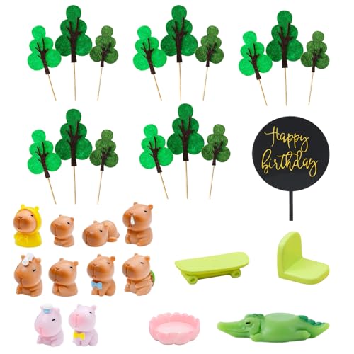 30-teiliges Kuchenaufsatz-Set, Geburtstagstortendekorationen mit Tiermotiven, 14 Mini-Tierfiguren mit 15 Bäumen und 1 Geburtstagsschild, perfekt für Partys und Kuchendekoration 30-teiliges Kuchenaufsatz-Set, Geburtstagstortendekorationen mit Tiermotiven, 14 Mini-Tierfiguren mit 15 Bäumen und 1 Geburtstagsschild, perfekt für Partys und Kuchendekoration von GETJOY
