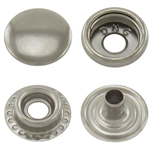 Druckknöpfe Ringfeder, Ring-Feder-Buttons, R-Feder-Snaps, Messing, rostfrei, vierteilig - ab 50 Stück, altsilber, 15 mm von GETMORE Parts