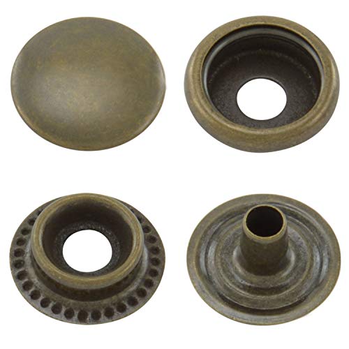 Druckknöpfe Ringfeder, Ring-Feder-Buttons, R-Feder-Snaps, Messing, rostfrei, vierteilig - ab 50 Stück, antik, 12,5 mm von GETMORE Parts