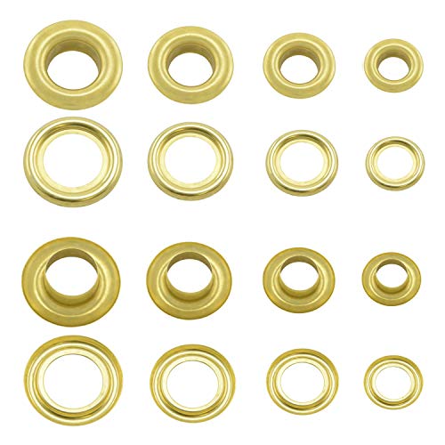 GETMORE Parts Ösen mit Gegenscheiben, Messing-Ösen, Metallöse, Rundöse mit Scheibe, Messing, rostfrei - 50 Stück (10 mm, Gold) von GETMORE Parts