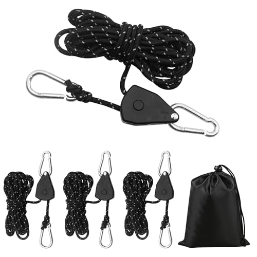 4 Stück 4m Reflektierend Abspannseile mit Seilspanner 4mm Einstellbare Seilratsche Winddichtes Outdoor Seil Ratsche Sonnensegel Spannseile Camping Seil mit Spanner für Campingzelte(Schwarz) von GETRICH