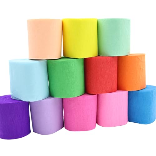 GETRICH 12 Rollen Krepppapier Bunt, 12 Farben Kreppband Bunt, Kreppbänder Regenbogen, Crepe Papier DIY Krepppapier für Hochzeit Karneval Feier Deko Geburtstagsfeier (4,5cm x 10m) von GETRICH