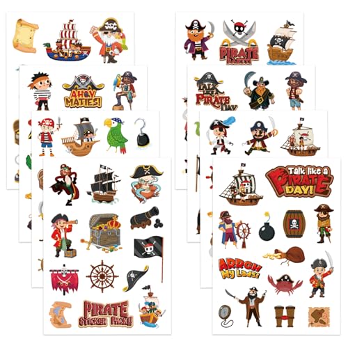 GETRICH 32 Blatt Piraten Aufkleber für Kinder, Lustige Piraten Sticker Wasserdichte DIY Pirat Scrapbooking Aufkleber Sticker Selbstklebend 8 Stile für Kindergeburtstag, Basteln, Mitgebsel Geschenke von GETRICH