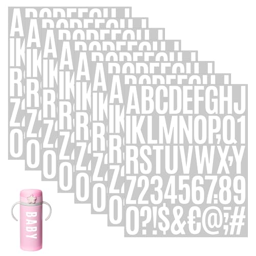 GETRICH 600 Stück 12 Blätter Selbstklebende Buchstaben Aufkleber, Klebebuchstaben Wetterfest Weiß Vinyl Zahlen Aufkleber Buchstaben Sticker Buchstaben zum Aufkleben für DIY Scrapbooking Grußkarten von GETRICH