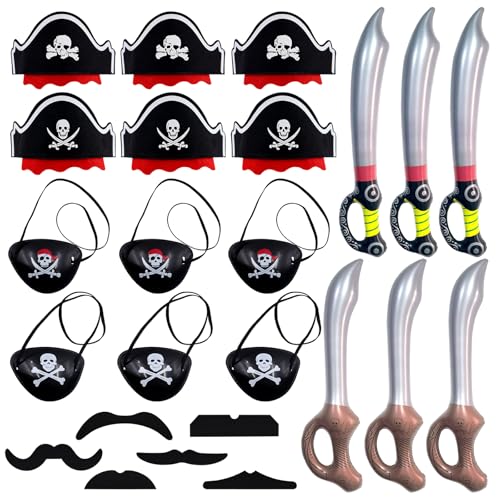 TXS 24 Piraten Zubehör Set - 6 Piratenhüte, 6 Augenklappen, 6 Piratenschwerter, 6 Fake Bärte für Kinder - Geburtstag und Halloween TXS 24 Piraten Zubehör Set - 6 Piratenhüte, 6 Augenklappen, 6 Piratenschwerter, 6 Fake Bärte für Kinder - Geburtstag und Halloween von GETRICH