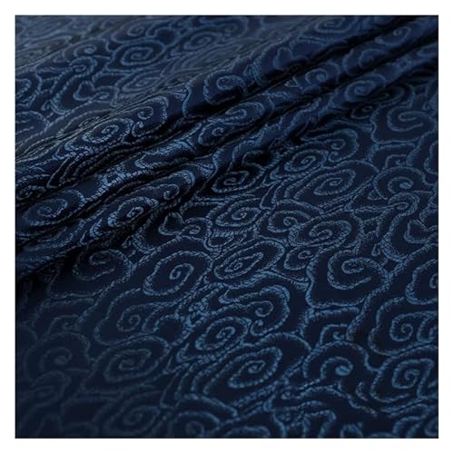 GETSTREE Jacquardstoff aus Kunstseide, Brokat-Seidenstoff, schöner Damaststoff for Schneiderei und Heimwerkerprojekte – 75 cm x 50 cm(Navy Blue) von GETSTREE