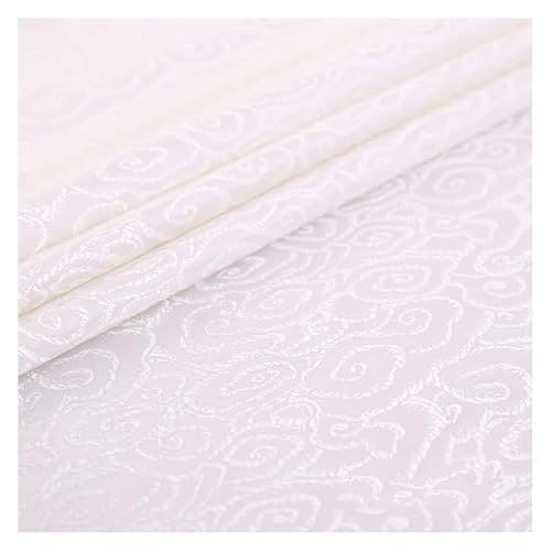 GETSTREE Jacquardstoff aus Kunstseide, Brokat-Seidenstoff, schöner Damaststoff for Schneiderei und Heimwerkerprojekte – 75 cm x 50 cm(White) von GETSTREE