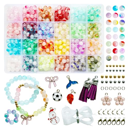 624 Teile Glasperlen für Armband-Bastelset, 8 mm Runde Perlen mit Loch, 24 Farben DIY Schmuckzubehör mit Abstandshalter-Perlen & Elastisches Band, Bastelperlen für Halsketten, Armbänder, DIY Kunstdeko 624 Teile Glasperlen für Armband-Bastelset, 8 mm Runde Perlen mit Loch, 24 Farben DIY Schmuckzubehör mit Abstandshalter-Perlen & Elastisches Band, Bastelperlen für Halsketten, Armbänder, DIY Kunstdeko von GETWHT