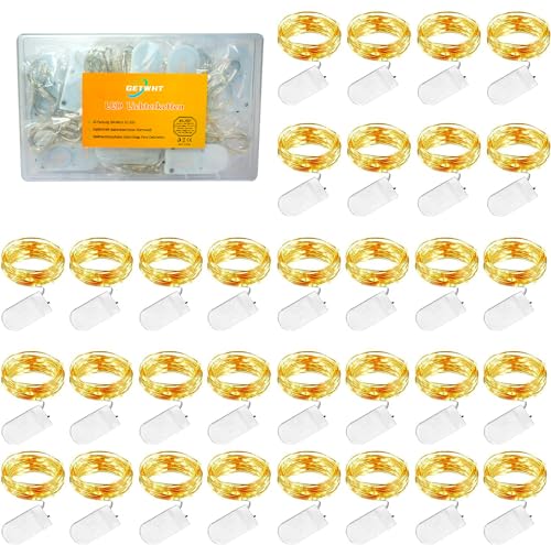 LED Lichterkette Batterie, 32 Stück Kupfer Drahtlichterkette 1M 10 LEDs Warmweiß Weihnachtsbeleuchtung für Schlafzimmer, Party, Hochzeit, Garten, Innen und Aussen Dekoration LED Lichterkette Batterie, 32 Stück Kupfer Drahtlichterkette 1M 10 LEDs Warmweiß Weihnachtsbeleuchtung für Schlafzimmer, Party, Hochzeit, Garten, Innen und Aussen Dekoration von GETWHT