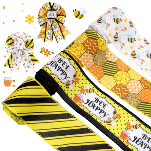Biene bedrucktes Drahtband, schwarz und gelb, kariert, Stoffband, Bienenband mit Drahtrand, für Sommer, Basteln, Fliege, Kranz, Blumengeschenkbox, Verpackung, 20 Meter Biene bedrucktes Drahtband, schwarz und gelb, kariert, Stoffband, Bienenband mit Drahtrand, für Sommer, Basteln, Fliege, Kranz, Blumengeschenkbox, Verpackung, 20 Meter von GEWUJATOP