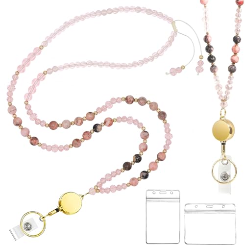 Rosa Schlüsselband Perlen Handykette Ausweishalter Kartenhalter Ausziehbarer Schlüsselanhänger Band Ausweishalter Kartenhalter Anti Verlust Draht Naturstein Anhänger Verschenke Zwei Kartensets Rosa Schlüsselband Perlen Handykette Ausweishalter Kartenhalter Ausziehbarer Schlüsselanhänger Band Ausweishalter Kartenhalter Anti Verlust Draht Naturstein Anhänger Verschenke Zwei Kartensets von GEXINKEJI