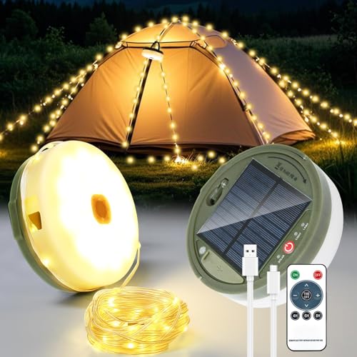 GEYUEYA Home Solar Camping Lichterkette aufrollbar 20m, Warmweiß, aufrollbare Lichterkette Camping außen, Batterie 3600mah, Solarenergie und USB-Aufladung, IP65 Wasserdichte, Garten, Wandern von GEYUEYA Home