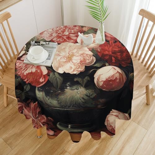 Tischdecke, rund, 91,4 x 91,4 cm, Schüssel mit Pfingstrosen und Rosen, waschbar, knitterfrei, Tischdecken für Küchentisch, dekorativer Stoff, wasserdicht, Tischdecken für Camping, Bild Tischdecke, rund, 91,4 x 91,4 cm, Schüssel mit Pfingstrosen und Rosen, waschbar, knitterfrei, Tischdecken für Küchentisch, dekorativer Stoff, wasserdicht, Tischdecken für Camping, Bild von GFLFMXZW
