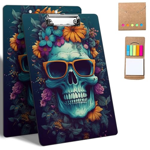 GFRGTFHYT Kunststoff-Klemmbretter, 9 x 12,5 cm Klemmbretter mit flachem Profil-Clip, niedliches Klemmbrett, A4, Briefgröße mit Notizen für Klassenzimmer, Büro, Studenten, Frauen, Kinder, Blumenschädel GFRGTFHYT Kunststoff-Klemmbretter, 9 x 12,5 cm Klemmbretter mit flachem Profil-Clip, niedliches Klemmbrett, A4, Briefgröße mit Notizen für Klassenzimmer, Büro, Studenten, Frauen, Kinder, Blumenschädel von GFRGTFHYT