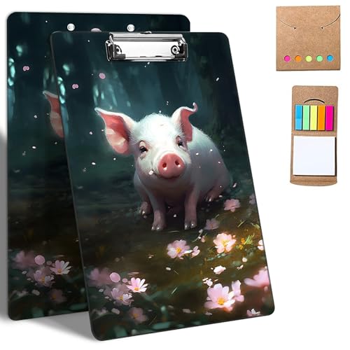 GFRGTFHYT Kunststoff-Klemmbretter, 9 x 12,5 cm Klemmbretter mit niedrigem Profil-Clip, niedliches Klemmbrett, A4, Briefgröße mit Notizen für Klassenzimmer, Büro, Studenten, Frauen, Kinder, Waldschwein von GFRGTFHYT